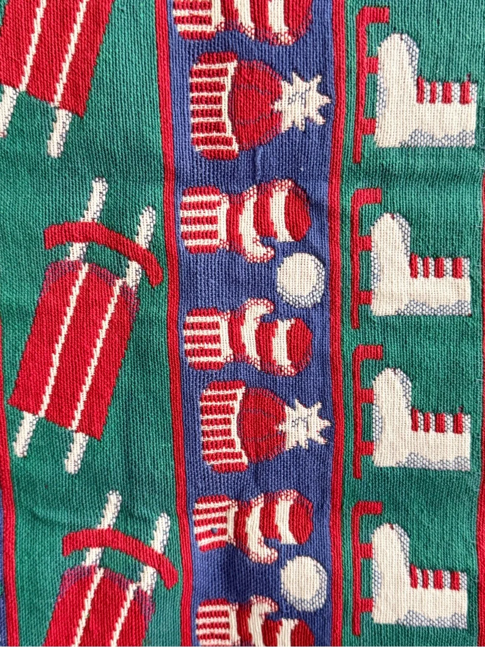 Vintage Green and Red Holiday Woven Wall Hanging